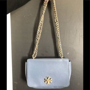 Blue Tory Burch bag with chain straps